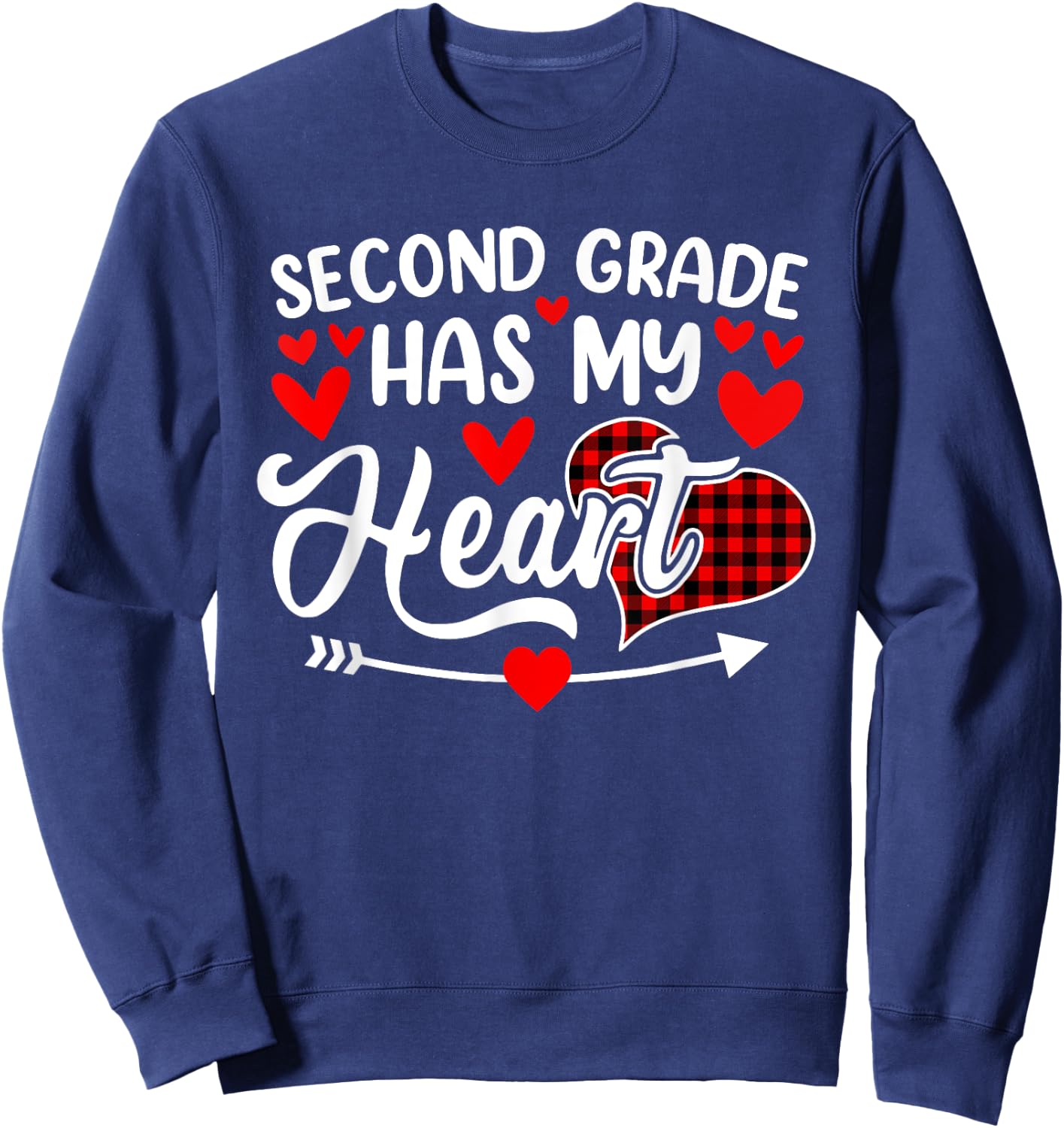 Second Grade Has My Heart Funny Valentine's Day Teacher Sweatshirt - Sweatshirt | Navy