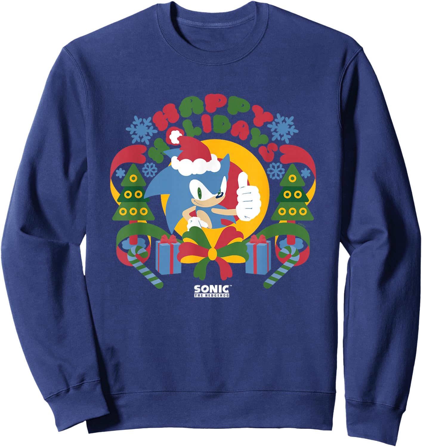 Sonic The Hedgehog Christmas Happy Holidays Vintage Logo Sweatshirt - Sweatshirt | Navy