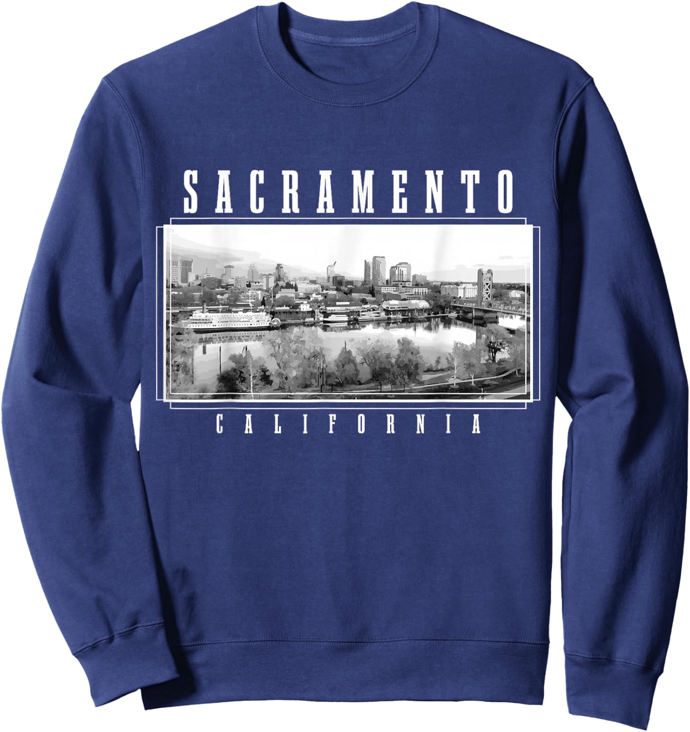 Sacramento California Vintage Souvenir Skyline USA Sweatshirt - Sweatshirt | Navy