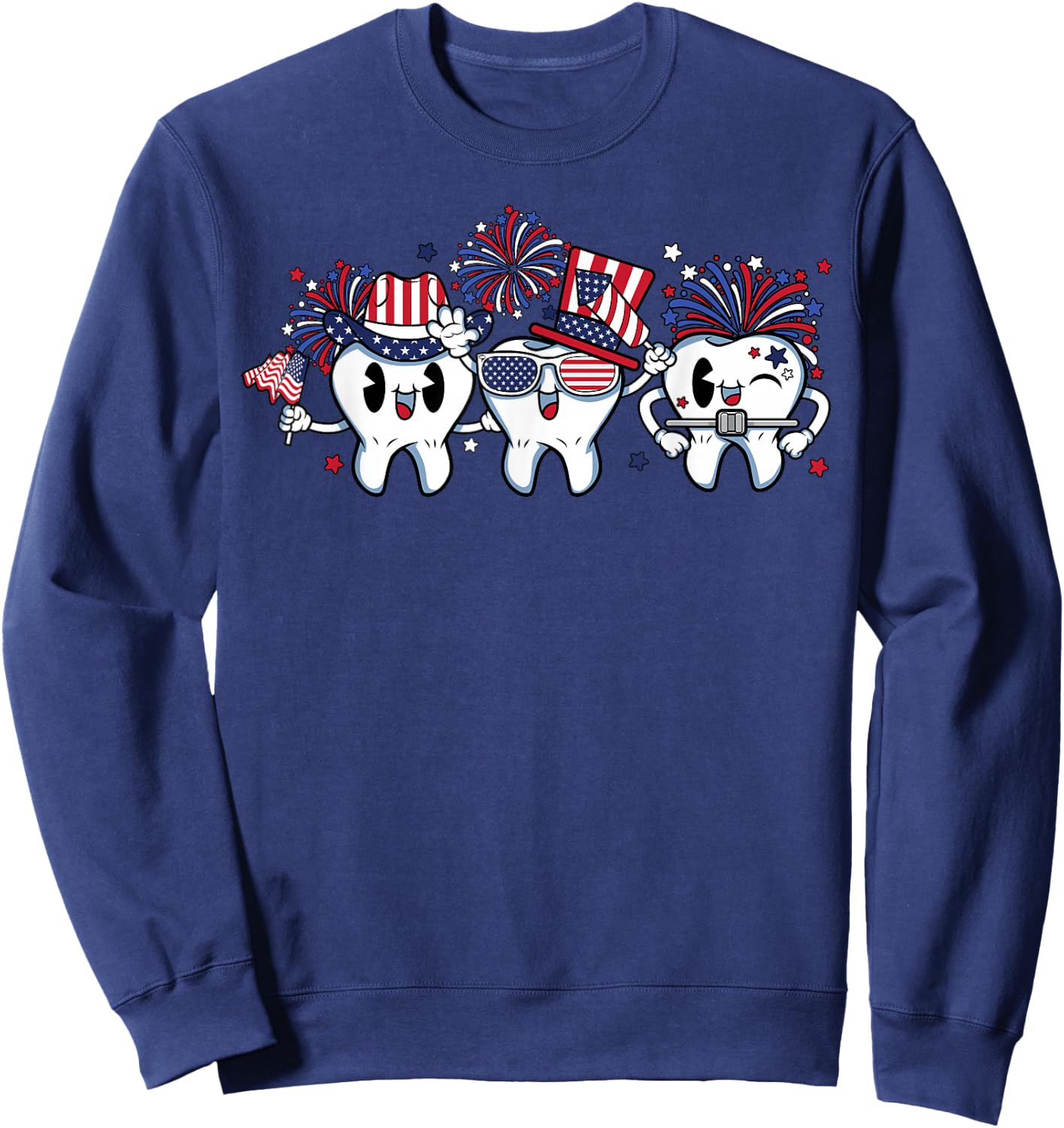 4th of July Dental Squad Dentist Hygienist US Flag Patriotic Sweatshirt - Sweatshirt | Navy
