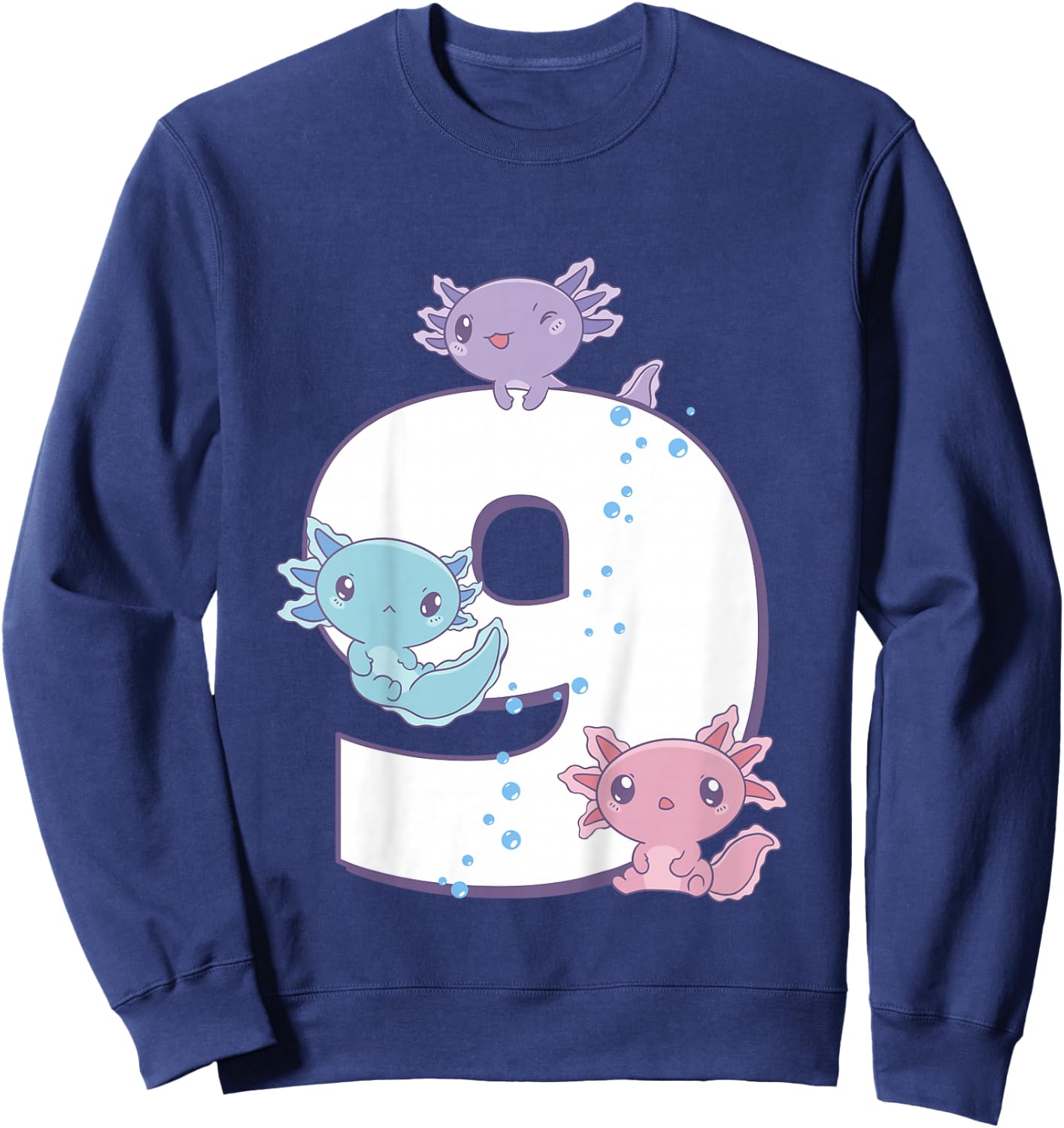 Axolotl 9th Birthday - I'm 9 Daughter Girl's Birthday Party Sweatshirt - Sweatshirt | Navy