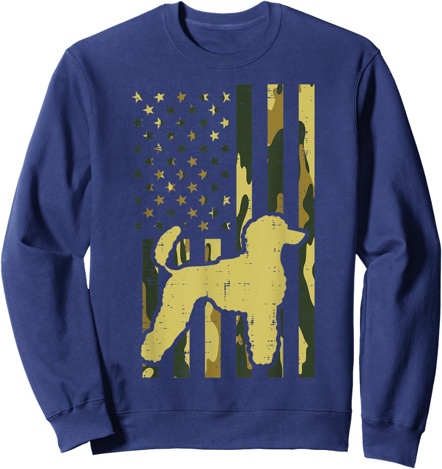 Camo US Flag Poodle Vintage Patriotic Dog Lover Owner Gift Women Kids Men Sweatshirt - Sweatshirt | Navy
