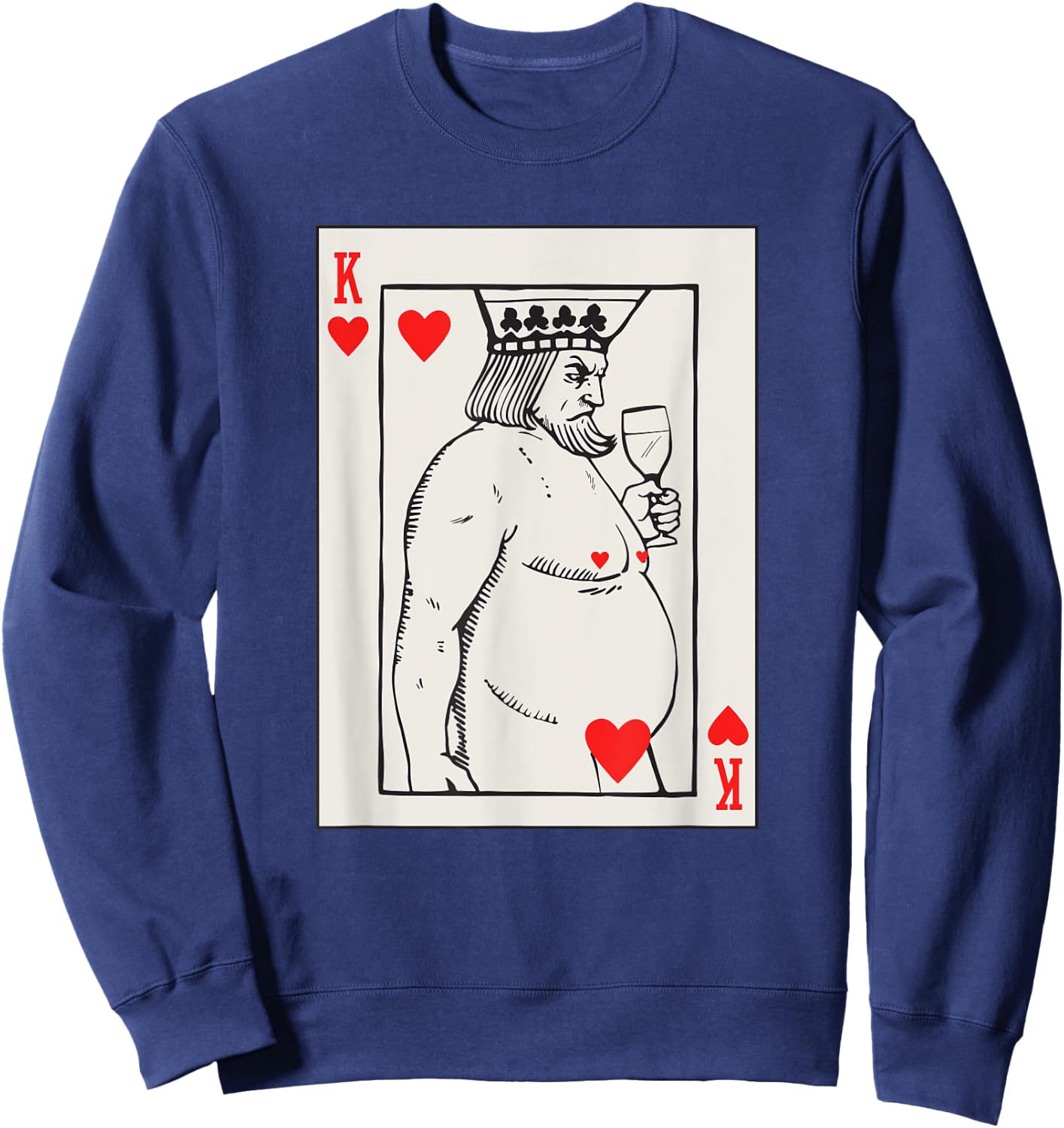 Jeu de cartes en forme de cœur Roi avec vin Sweatshirt - Sweatshirt | Navy