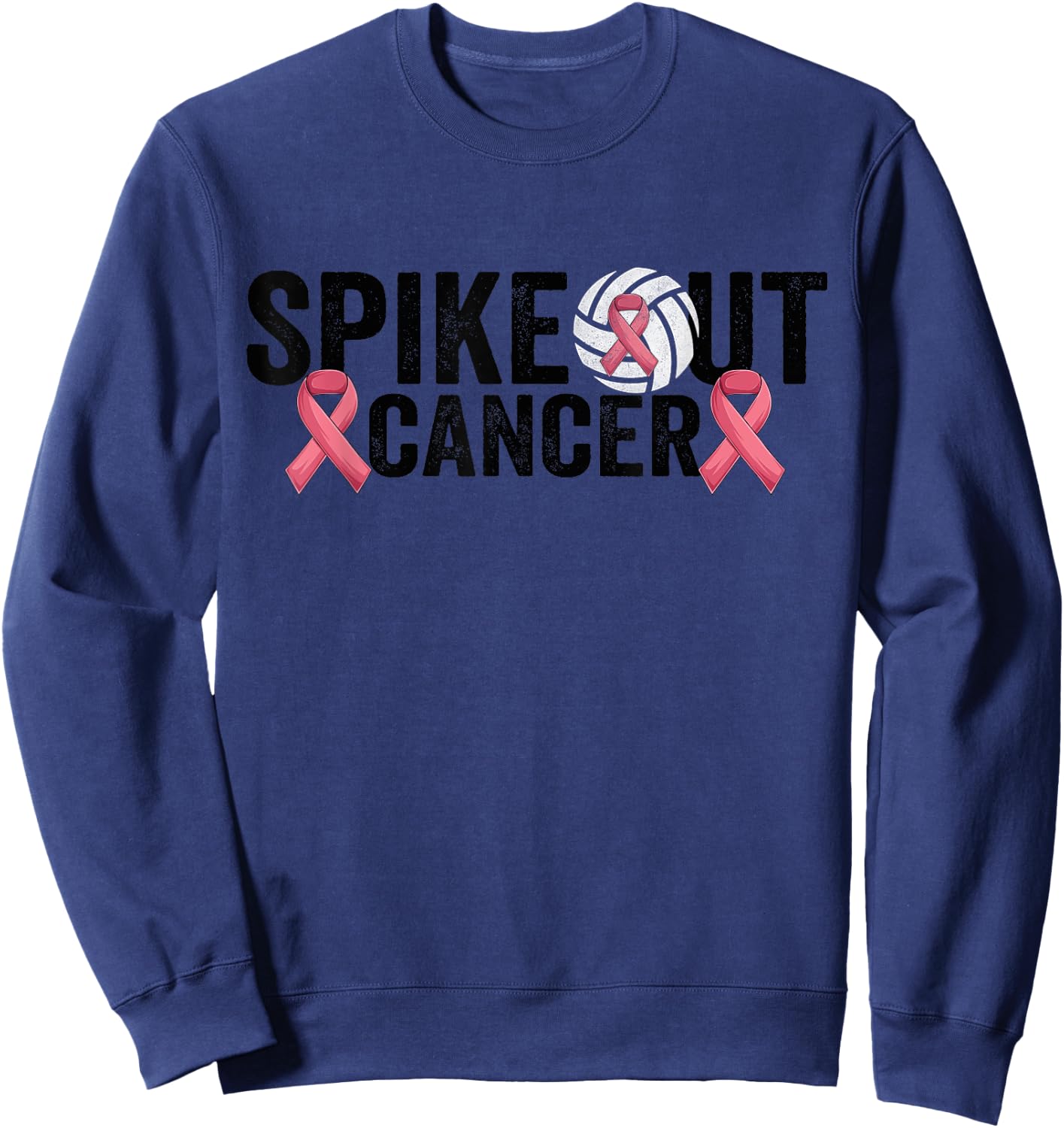Spike Out Cancer Volleyball Breast Cancer Awareness Sweatshirt - Sweatshirt | Navy