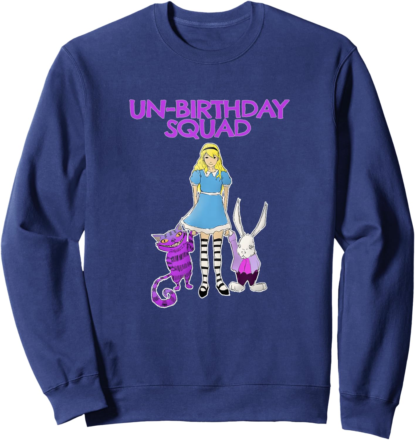 UnBirthday Squad - Alice Cheshire Grinning Cat White Rabbit Sweatshirt - Sweatshirt | Navy