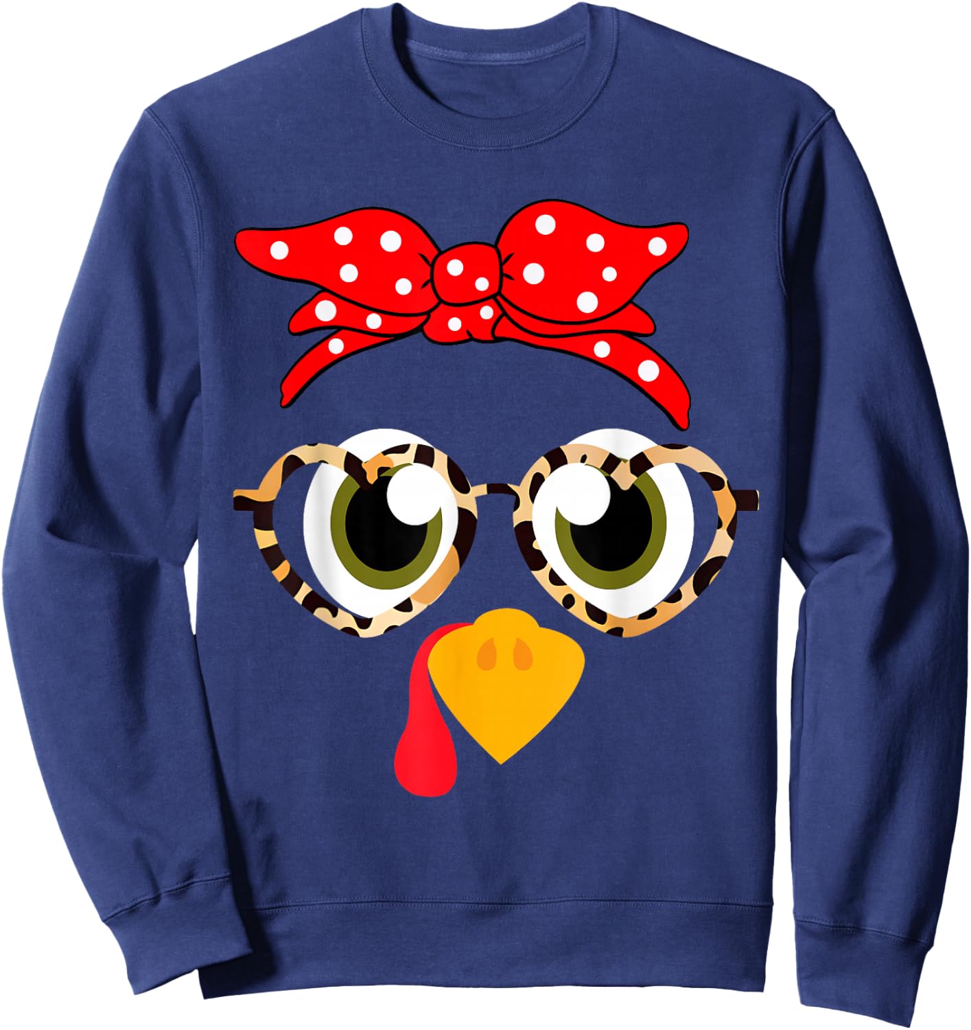Thanksgiving Turkey Face Costume Leopard Print Glasses Girls Sweatshirt - Sweatshirt | Navy