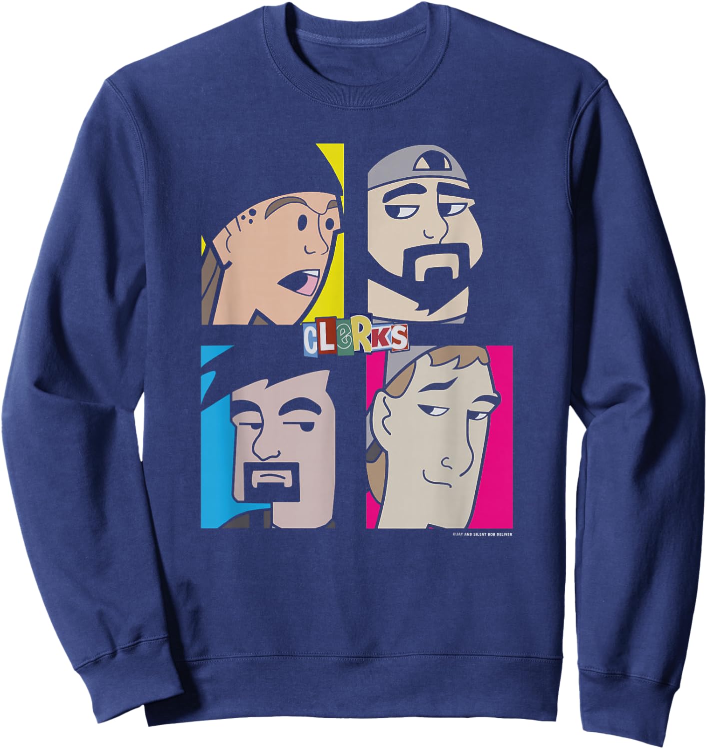 Jay & Silent Bob Clerks Group Shot Cartoon Character Panels Sweatshirt - Sweatshirt | Navy