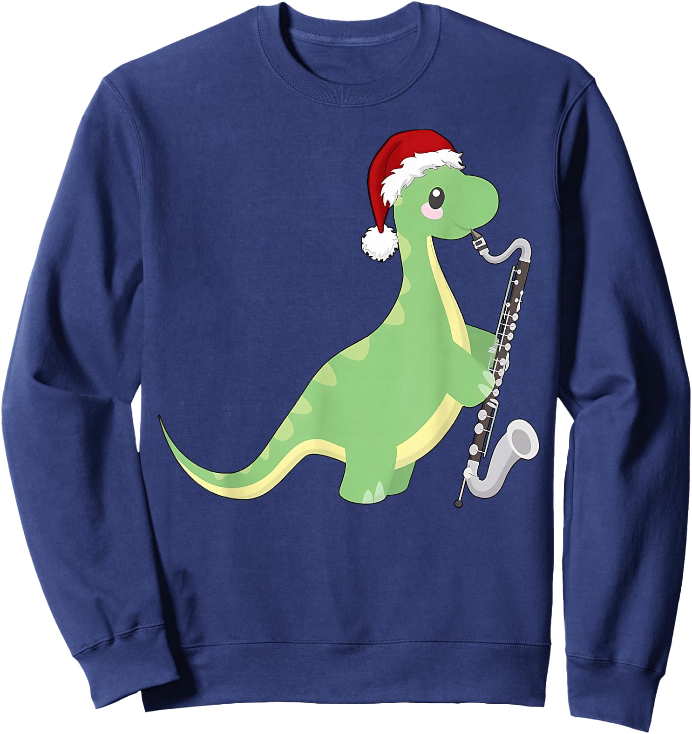 Christmas Cute Dinosaur Playing Bass Clarinet Music Teacher Sweatshirt - Sweatshirt | Navy