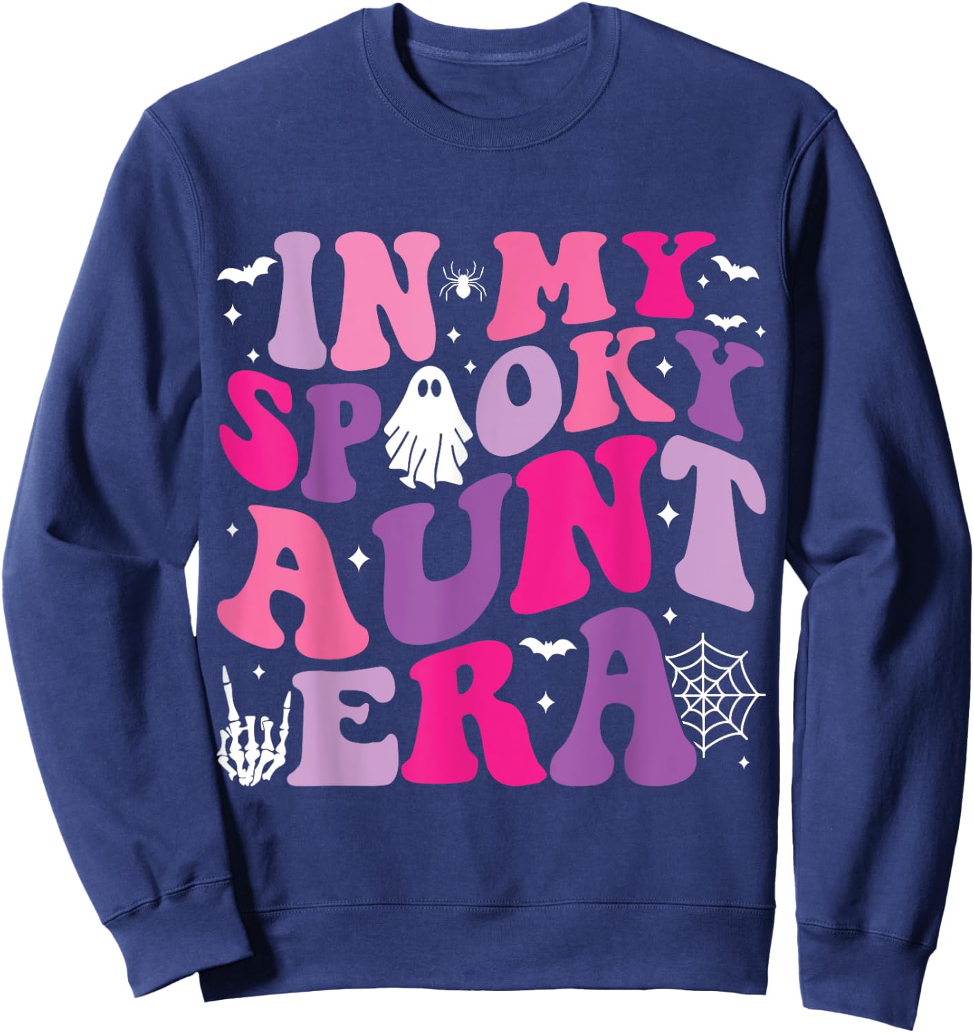 Groovy In My Spooky Aunt Era Hippie Halloween Auntie Ghost Sweatshirt - Sweatshirt | Navy