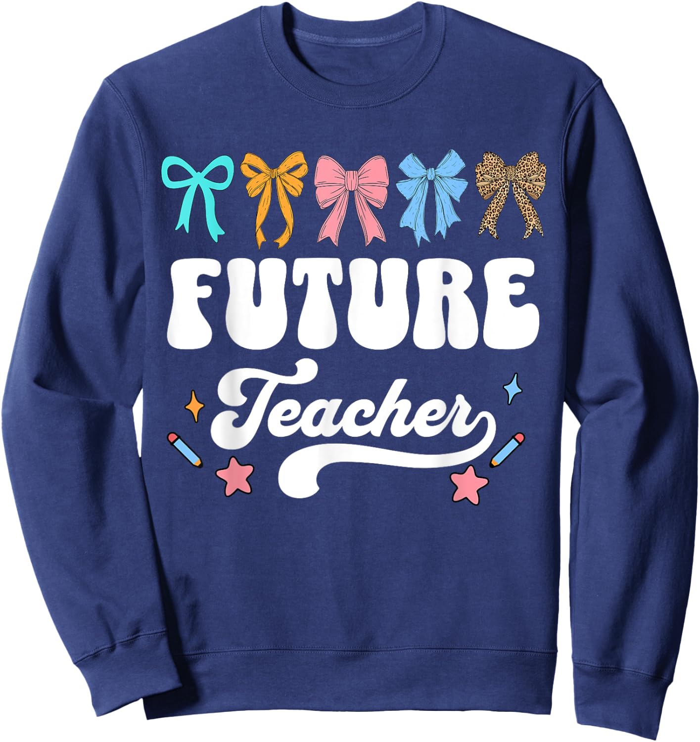 Future Teacher Kids Youth Girls Pre-k Kindergarten Cute Bow Sweatshirt - Sweatshirt | Navy