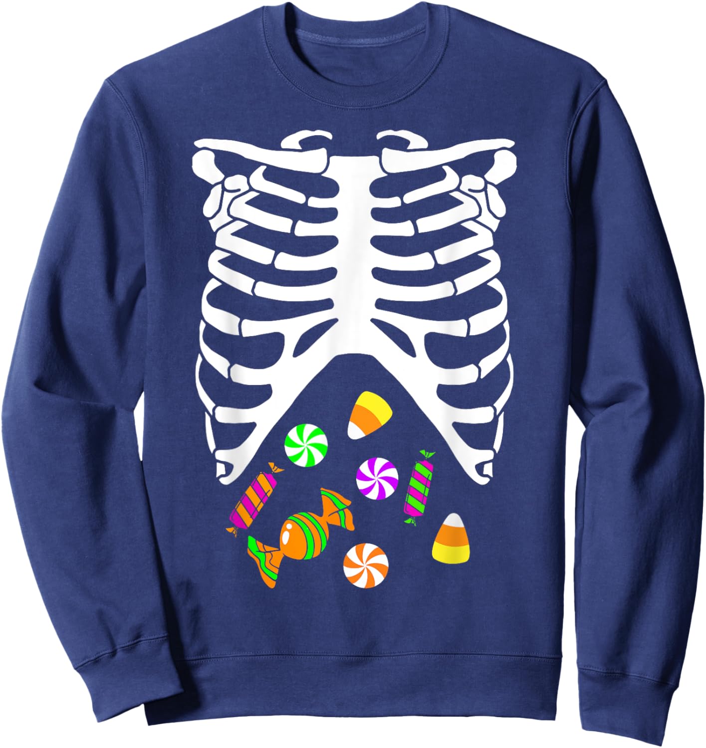 Skeleton Tummy Full of Candy Halloween Costume Sweatshirt - Sweatshirt | Navy