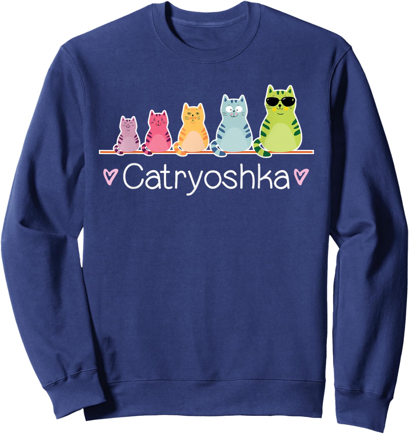 Babushka Dolls Kitties Cat Lover Catryoshka Cute Cats Matryoshka Russian Nesting Doll Blue Small Sweatshirt - Sweatshirt | Navy