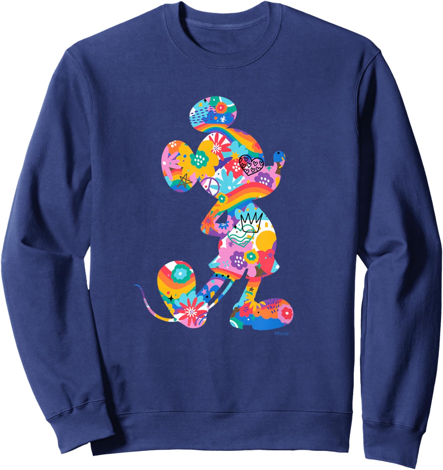 Disney Mickey Mouse Pride Pose Rainbow Icon Fill Doodles , Black, S Sweatshirt - Sweatshirt | Navy