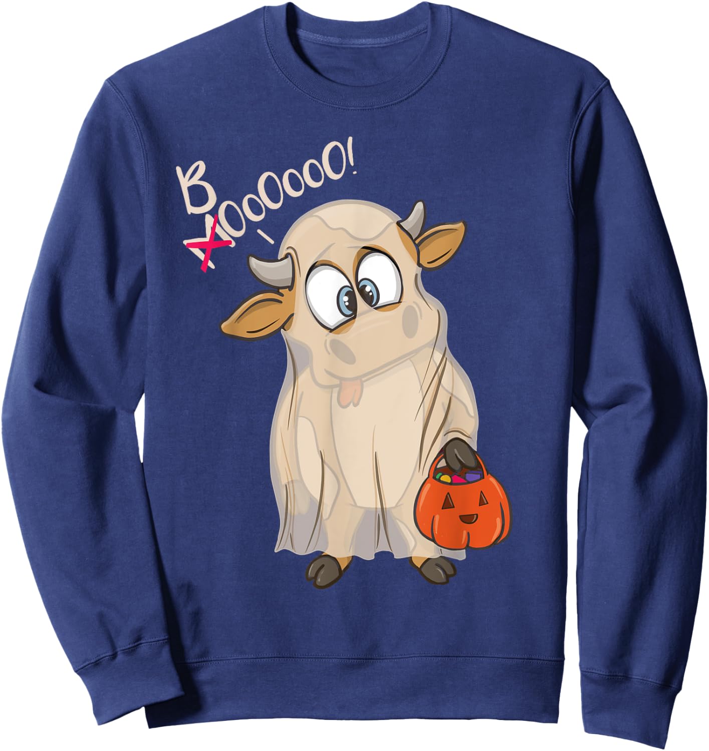 Halloween Cow As Ghost Mooing Boo Trick Treat Halloween Fun Sweatshirt - Sweatshirt | Navy
