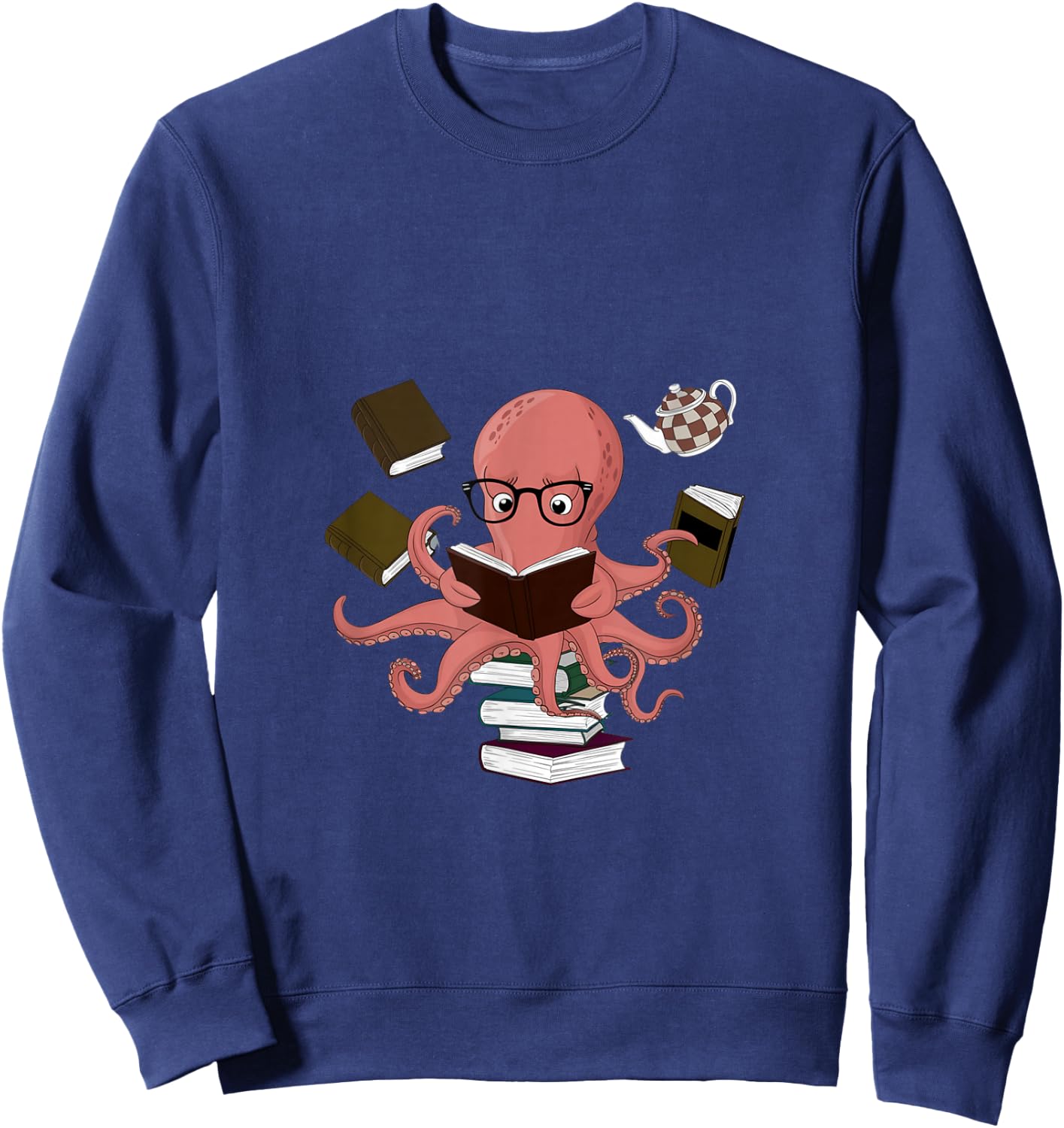 Octopus Holding Books Teacher Book Lover Reading Sweatshirt - Sweatshirt | Navy
