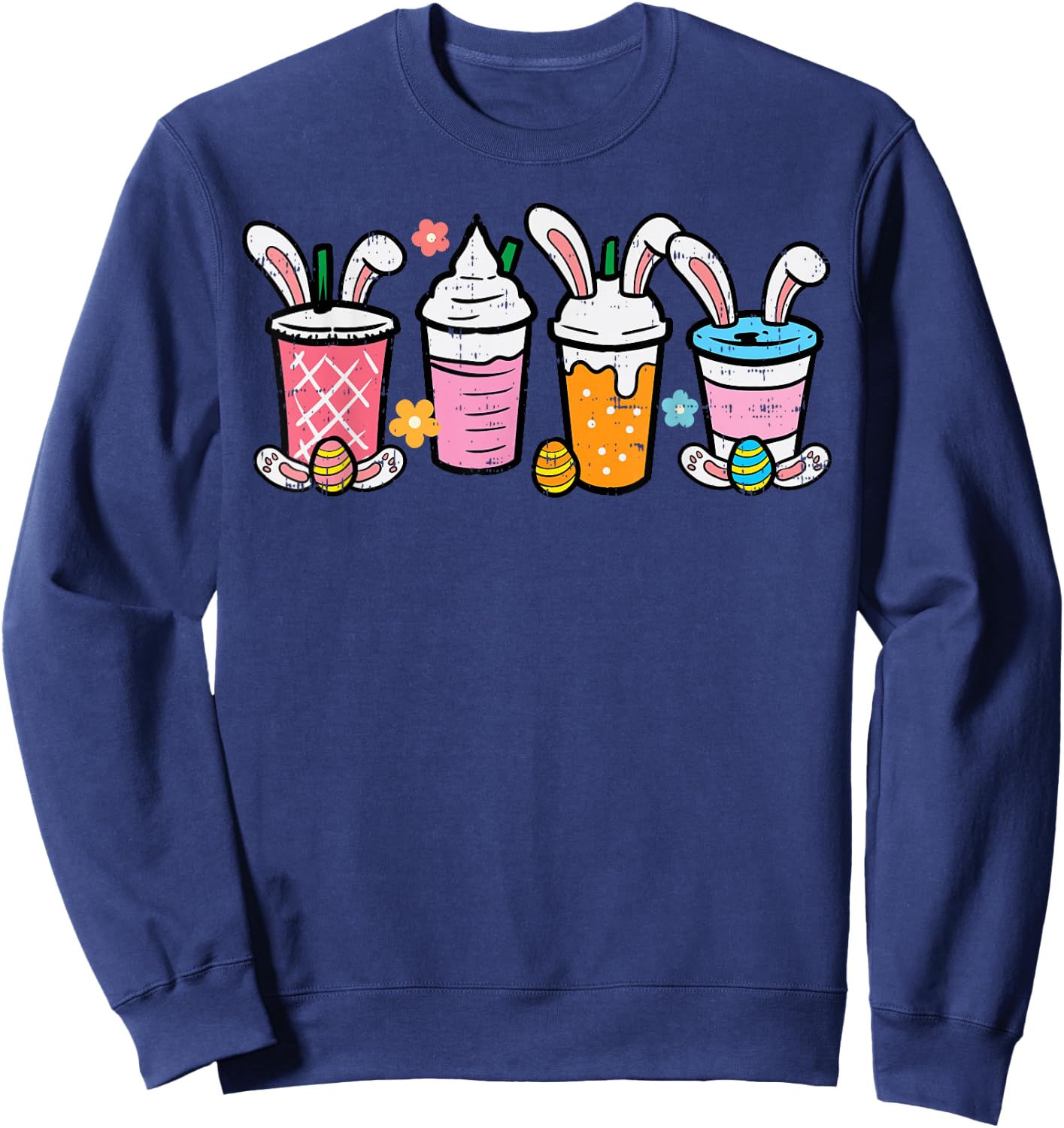 Easter Coffee Iced Latte Bunnies Cute Rabbit Men Women Kids Sweatshirt - Sweatshirt | Navy