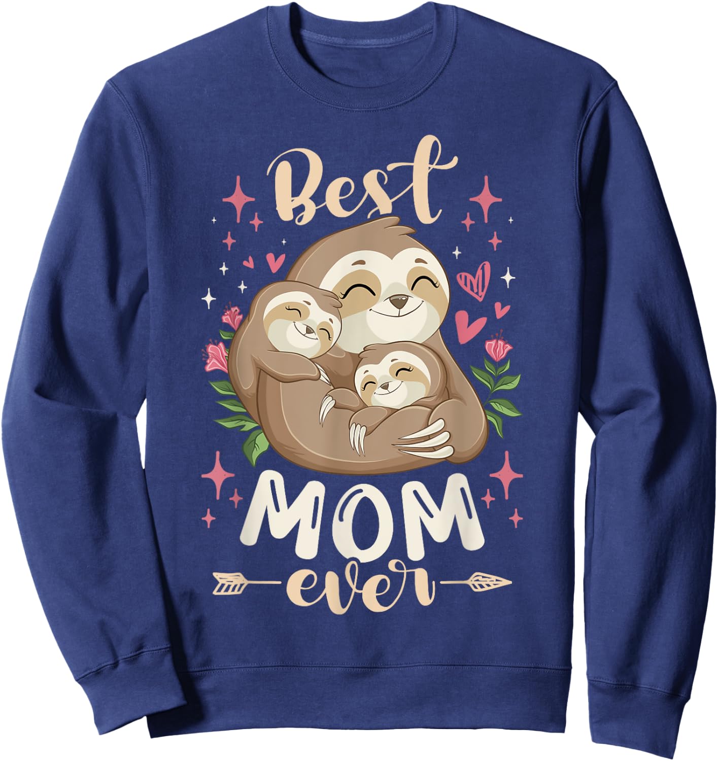 Best Mom Ever, Sloth Mother & Children, Mother's Day Sweatshirt - Sweatshirt | Navy