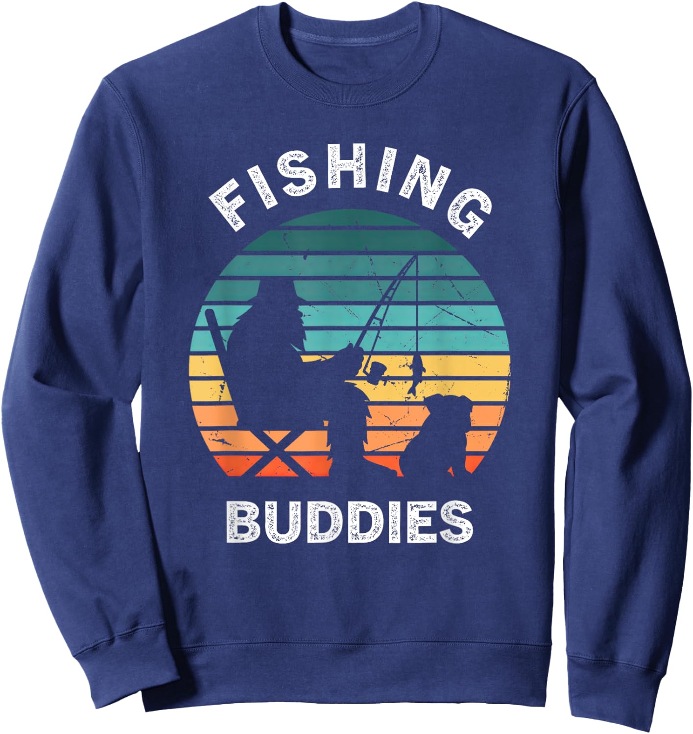 English Bulldog Bigfoot Sasquatch Fishing Retro Dog Women Kids Sweatshirt - Sweatshirt | Navy