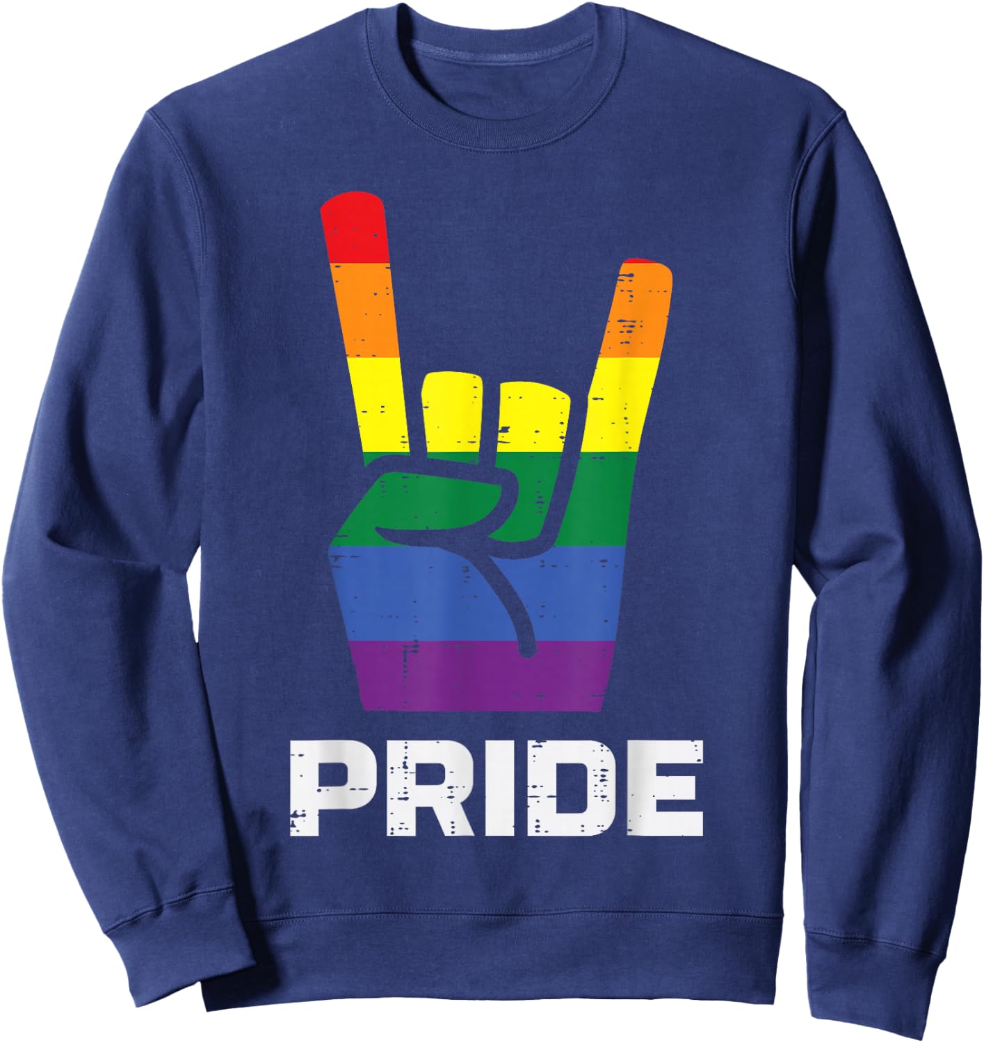 Rainbow Rock Hand Sign Pride Punk Gay Flag LGBTQ Men Women , black, s Sweatshirt - Sweatshirt | Navy