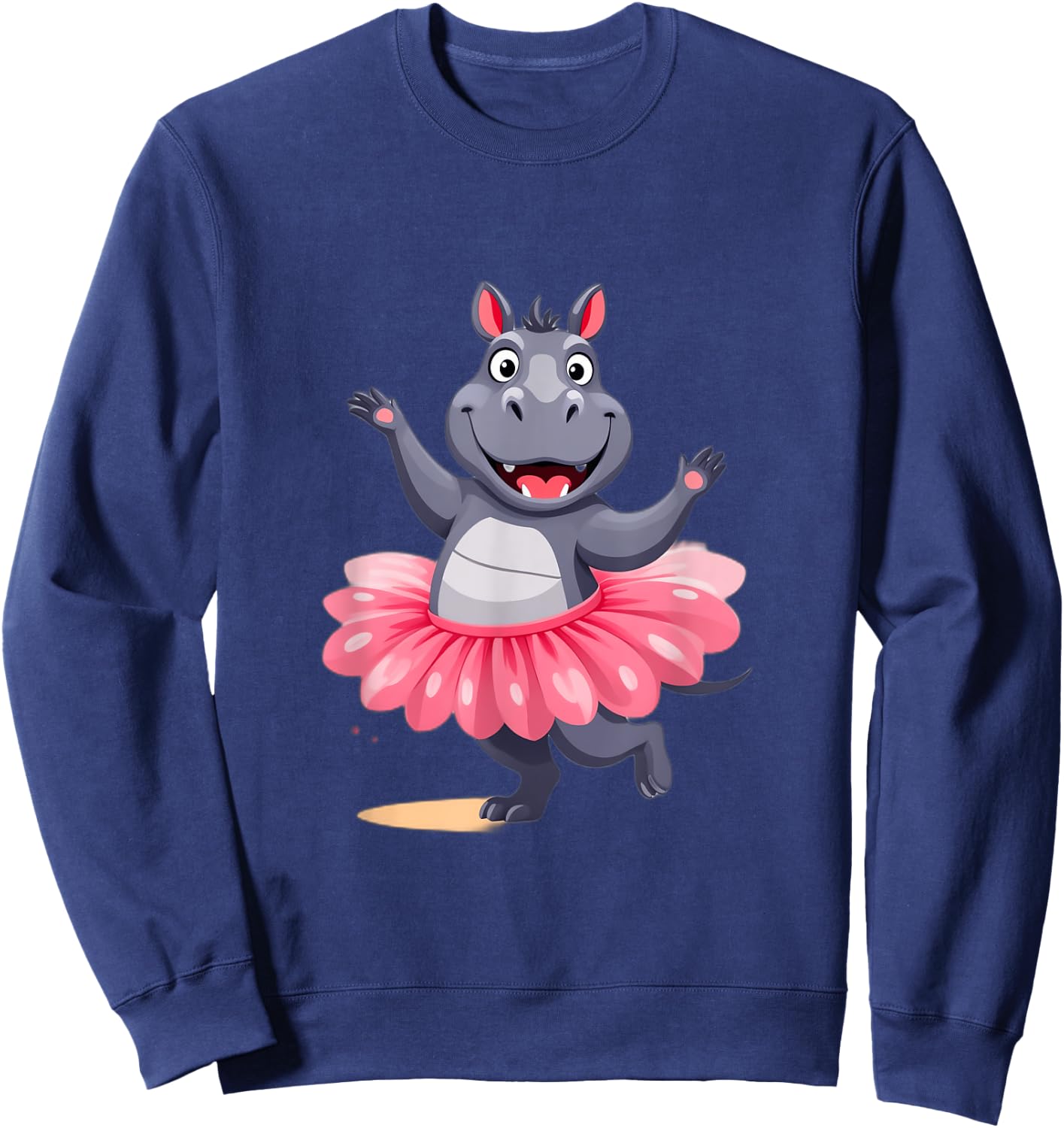 Oeiras Design Studio Cute Hippo in Tutu -Kids Black Cartoon Animal Short Sleeve Casual Small Sweatshirt - Sweatshirt | Navy