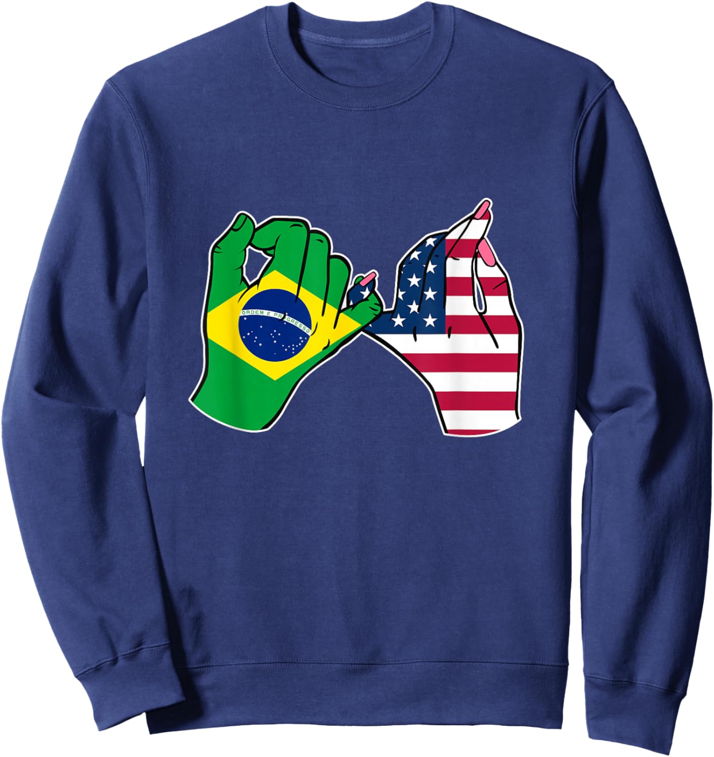 Bandeira do Brasil e dos Estados Unidos Mãos unidas Sweatshirt - Sweatshirt | Navy