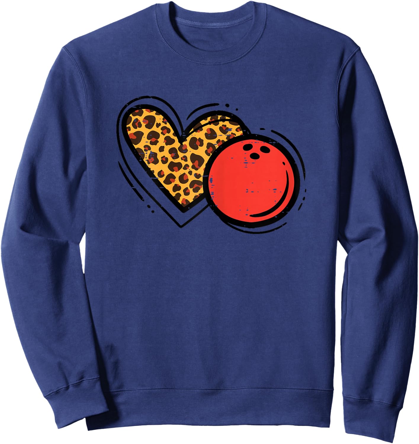 Bowling Ball Leopard Heart Cute Love Bowler Women Girls Kids Sweatshirt - Sweatshirt | Navy