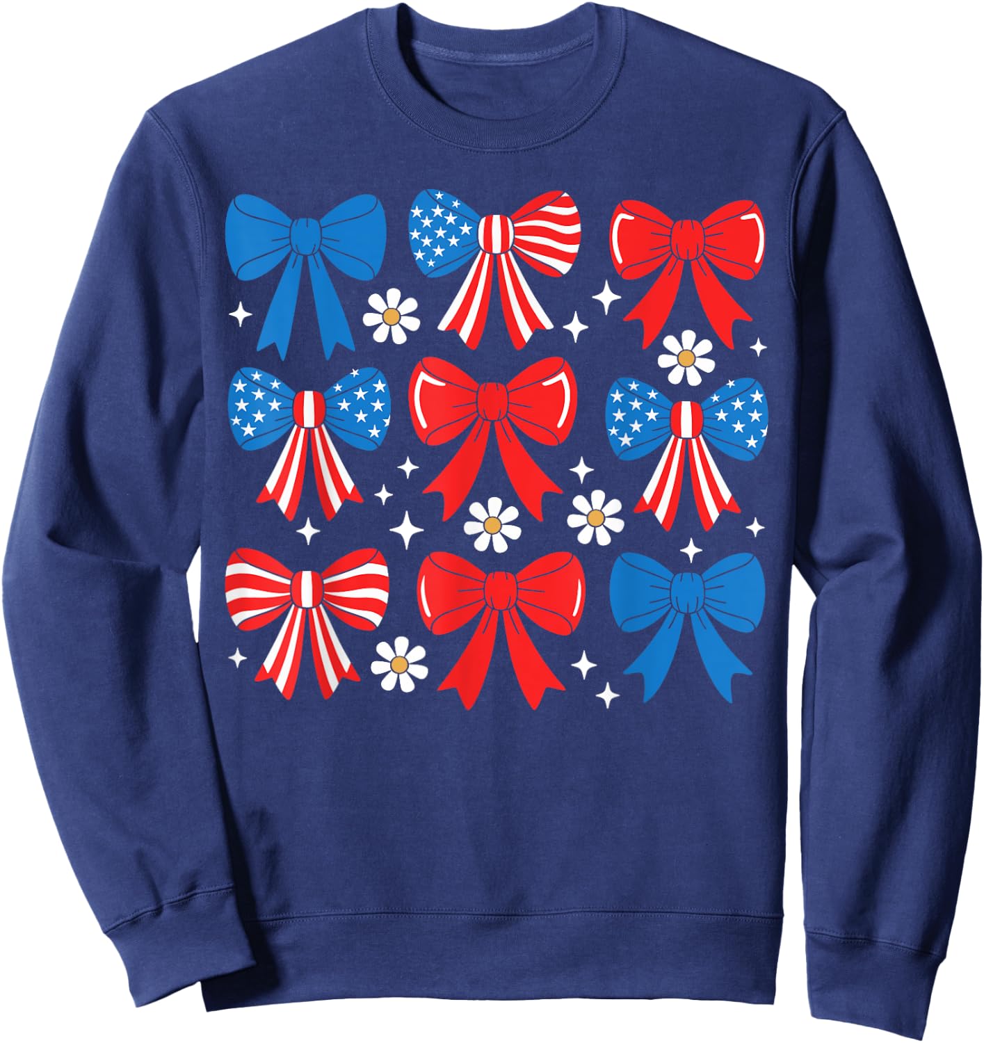 4th Of July Coquette Bow Women Girls USA Fourth Of July Bows Sweatshirt - Sweatshirt | Navy