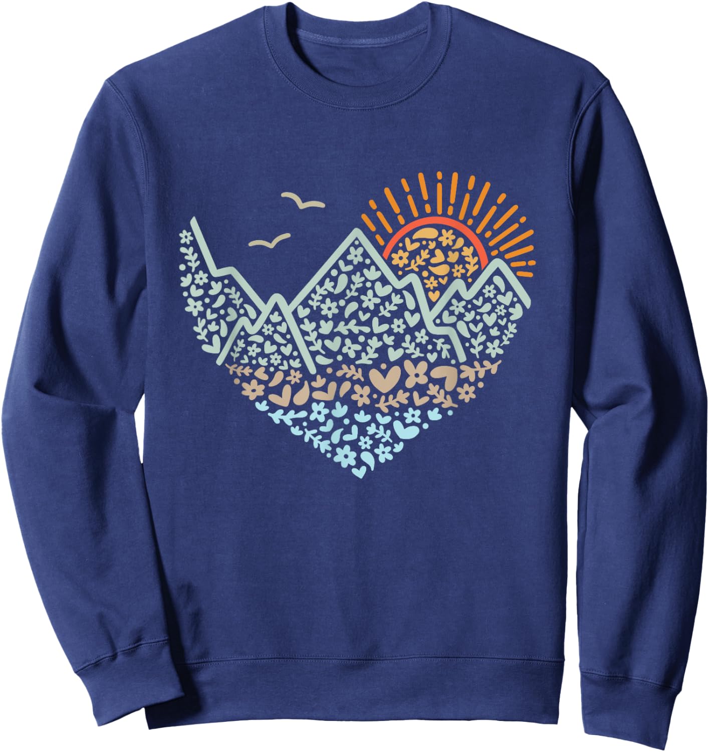 Mountain Heart Floral Sunshine hiking scene design Sweatshirt - Sweatshirt | Navy