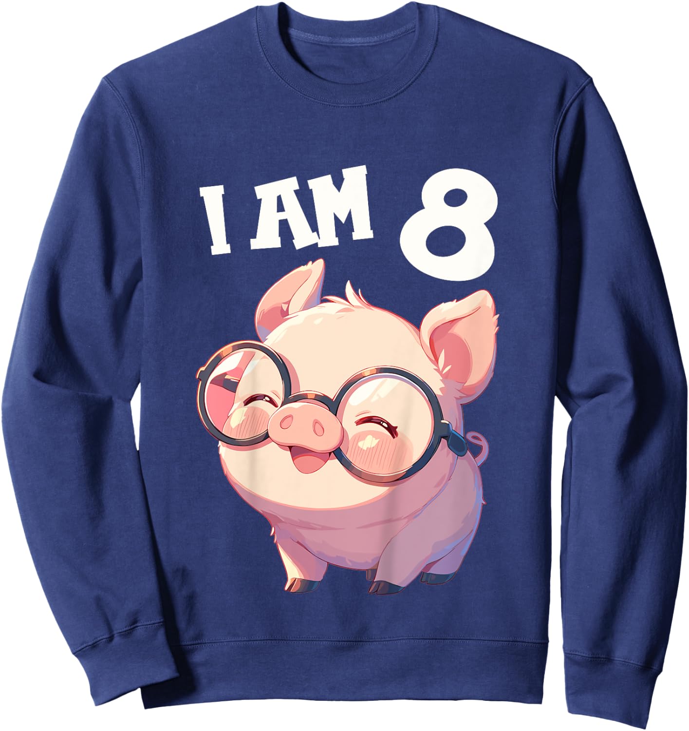 Kids 8 Years old 8 birthday Pigs Boy Girl Pig Sweatshirt - Sweatshirt | Navy