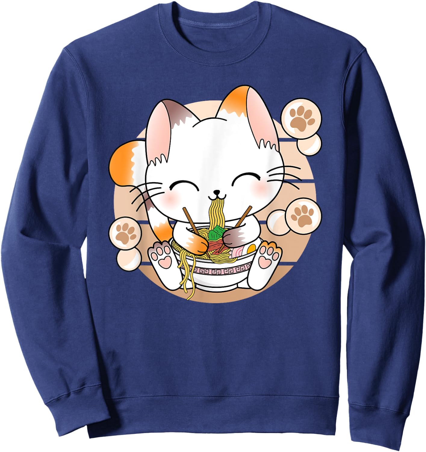 Funny Japanese Anime Cat Ramen Noodles Kawaii Manga , black Sweatshirt - Sweatshirt | Navy
