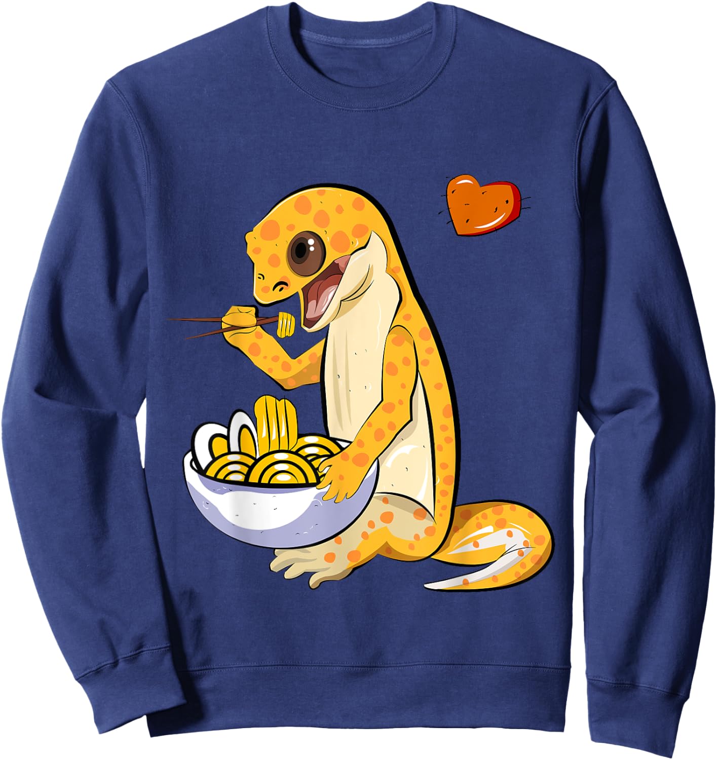 Cute Leopard Gecko Eating Ramen Noodles Illustration Sweatshirt - Sweatshirt | Navy