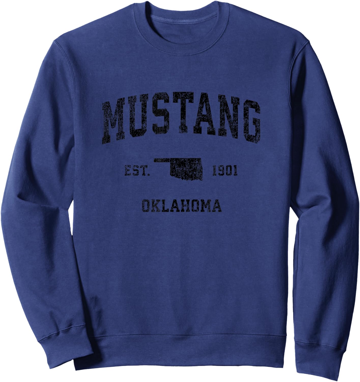 Mustang Oklahoma OK Vintage Sports Design Black Print Sweatshirt - Sweatshirt | Navy