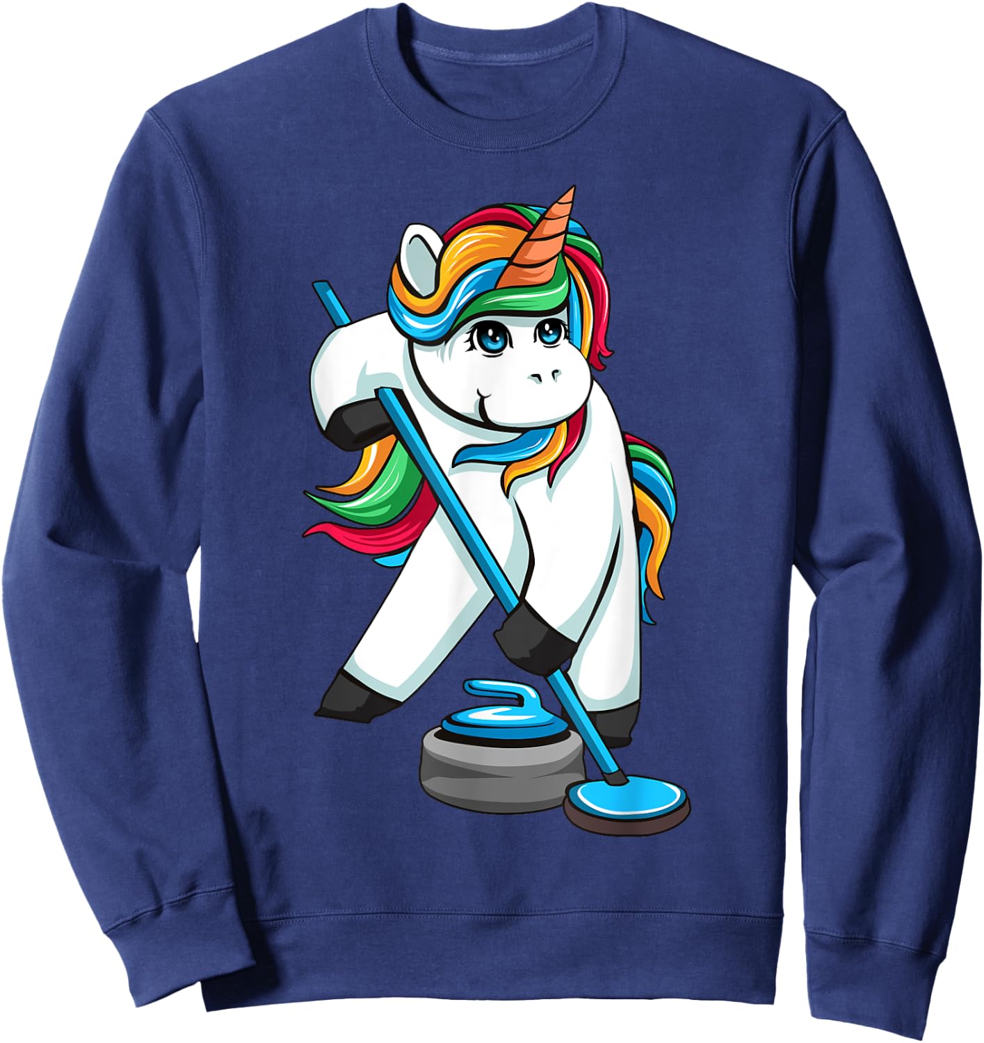 Funny Unicorn Curling Design Women Curling Player Sweatshirt - Sweatshirt | Navy