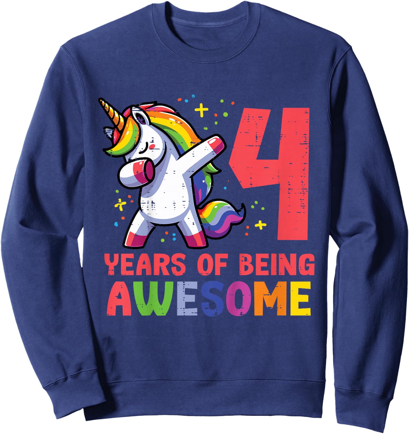 4 Years Of Being Awesome Unicorn 4th Birthday Girls Kids Sweatshirt - Sweatshirt | Navy