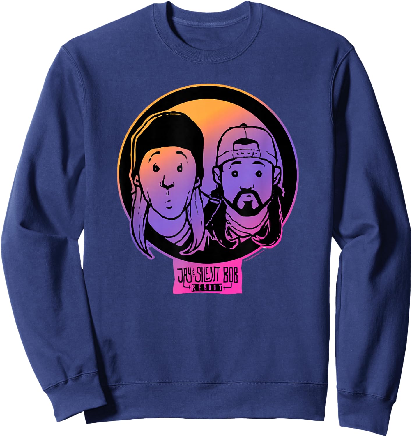 Jay & Silent Bob Colorful Cartoon Gradient Portraits Sweatshirt - Sweatshirt | Navy