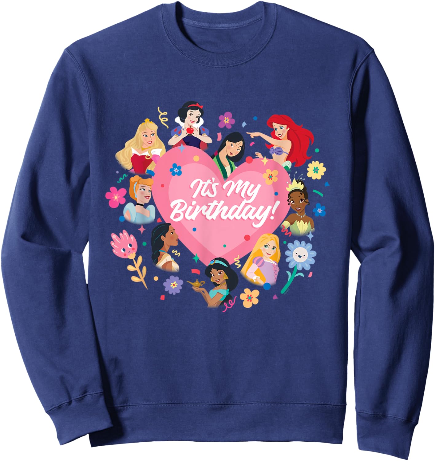 Disney Princess Pink Heart and Flowers It's My Birthday , Black, S Sweatshirt - Sweatshirt | Navy