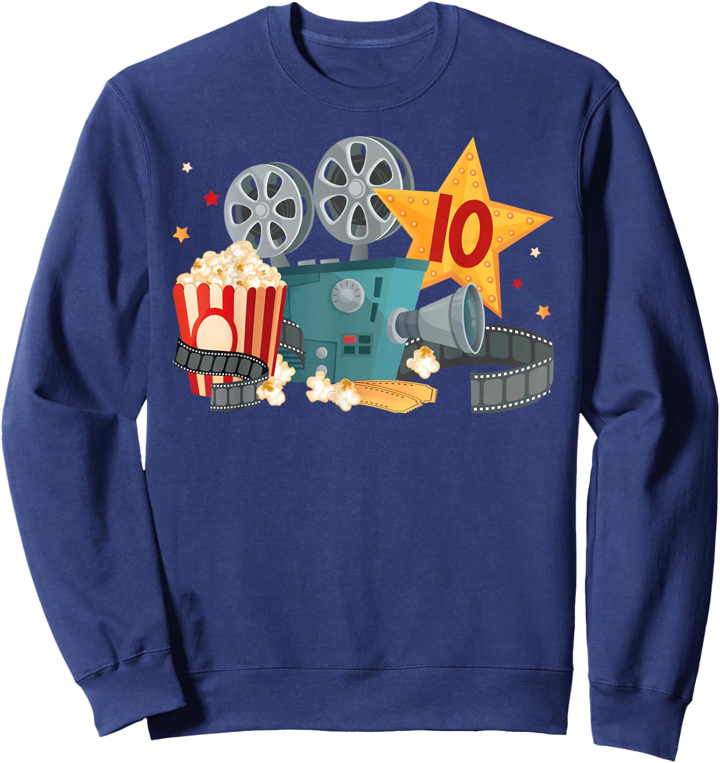 10th Movie Night Birthday Party Ten Year Old Movie Lover Sweatshirt - Sweatshirt | Navy