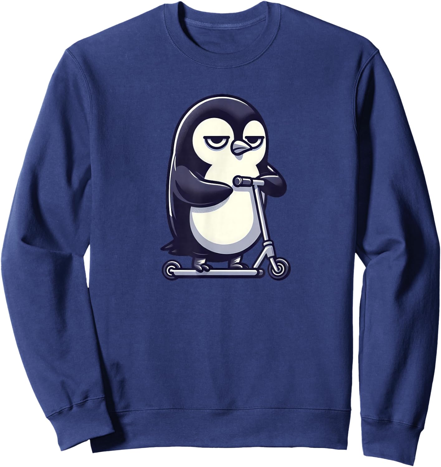 Cartoon Bored Penguin on Scooter Sweatshirt - Sweatshirt | Navy