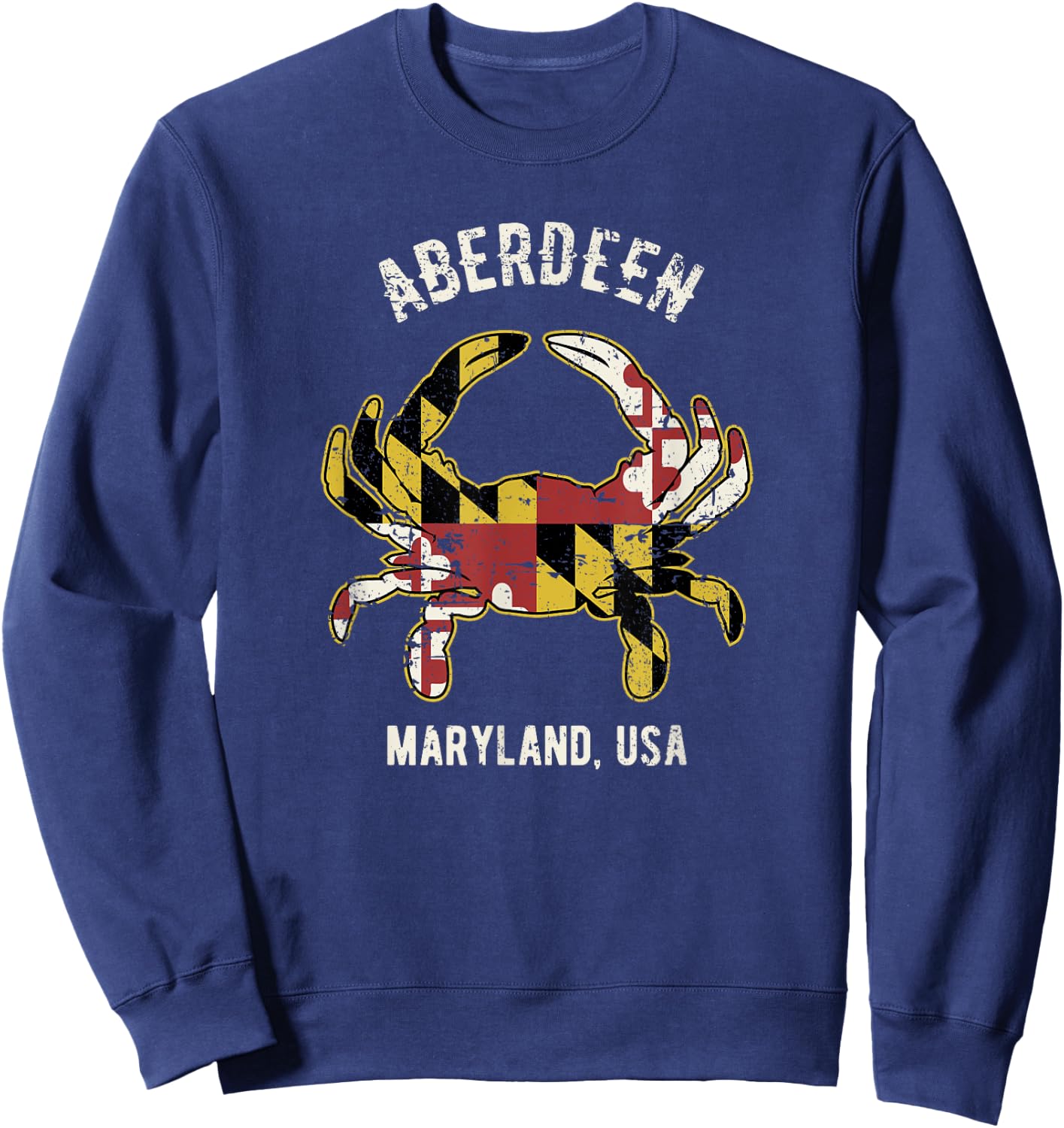 Aberdeen Maryland USA Crab Vintage Distressed Style Design Sweatshirt - Sweatshirt | Navy