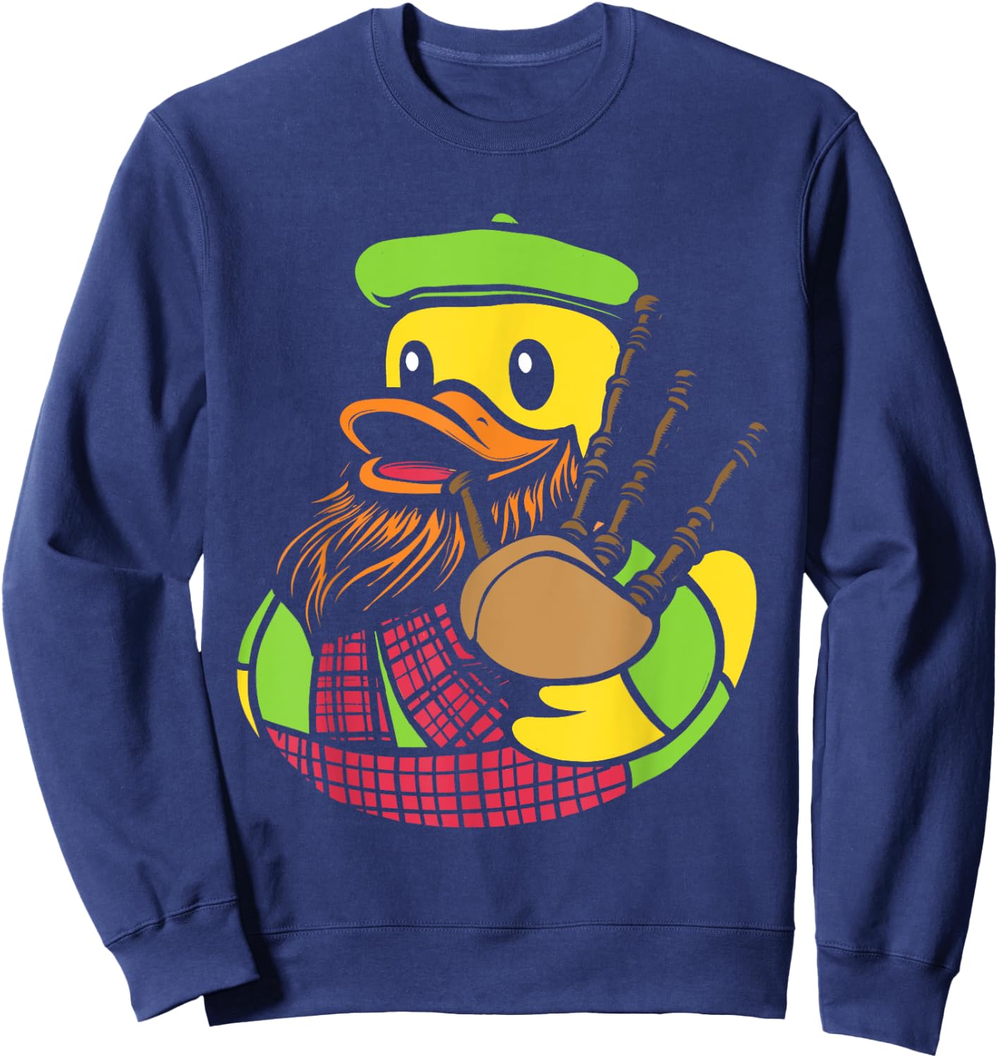 Bagpipe Duck Traditional Scots Rubber Ducky -Adult , Black, Small, Short Sleeve, Classic Fit, Halloween, Music, Cartoon, Unique Bagpipe Rubber Duck Pattern, Blended Fabric Sweatshirt - Sweatshirt | Navy