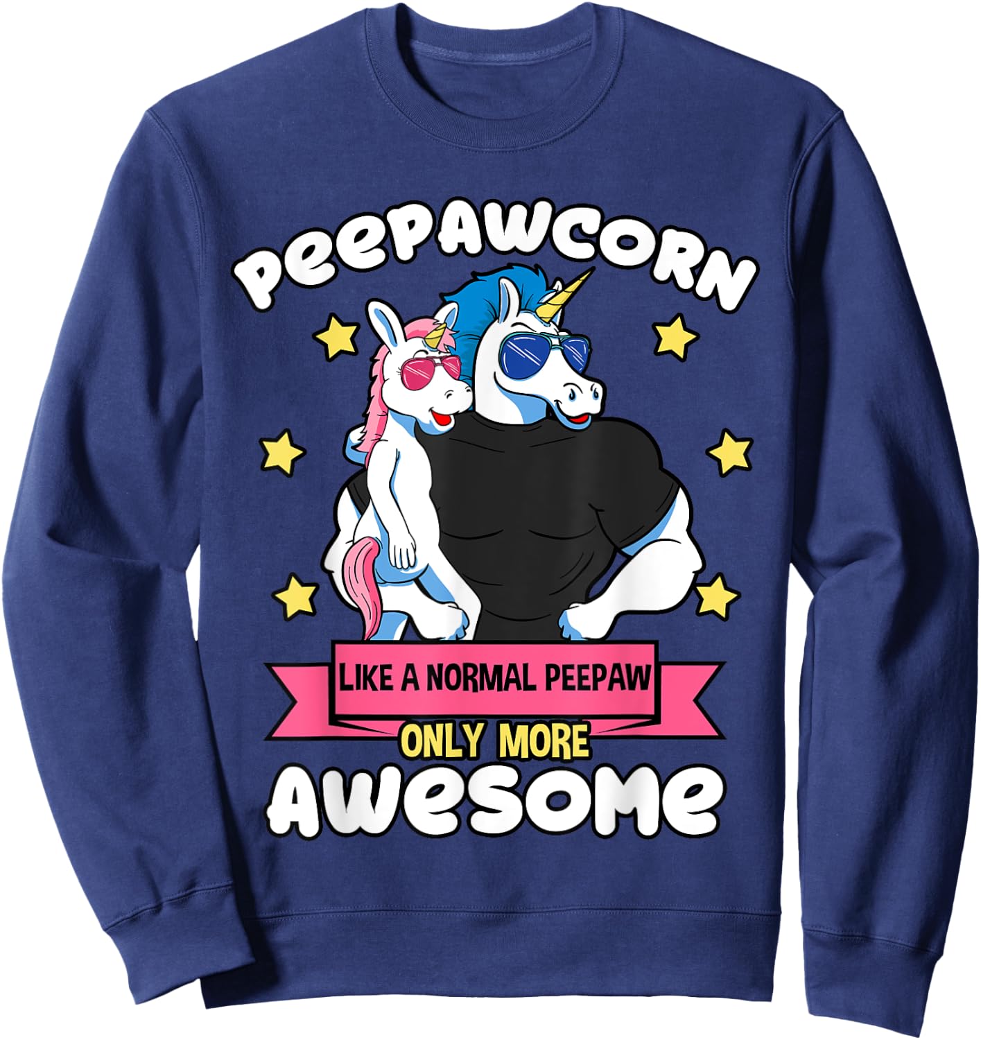Peepawcorn 1 Kid Father's Day Peepaw Unicorn Granddaughter Sweatshirt - Sweatshirt | Navy