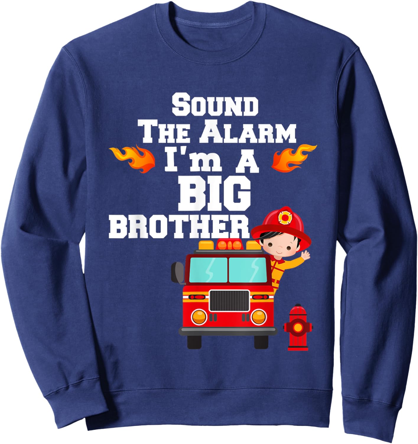 Boy's Sound The Alarm I'm A Big Brother Fire Truck Sweatshirt - Sweatshirt | Navy