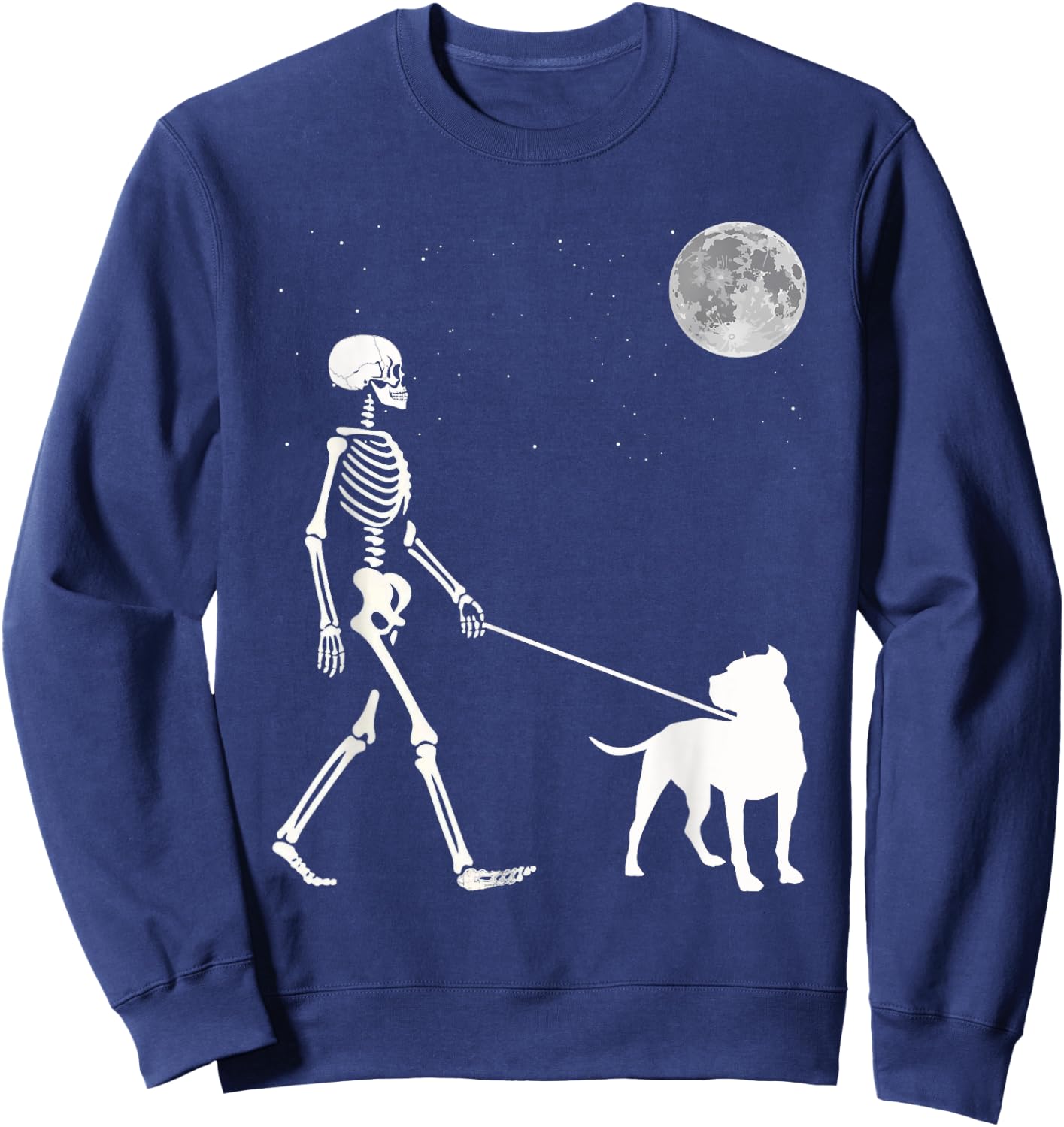 Fun Skeleton Walking Pitbull Dog Full Moon Women Kids Sweatshirt - Sweatshirt | Navy