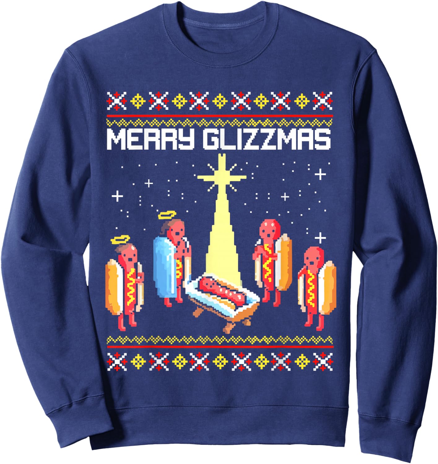 Merry Glizzmas Tacky Funny Merry Christmas Hotdogs Sweatshirt - Sweatshirt | Navy