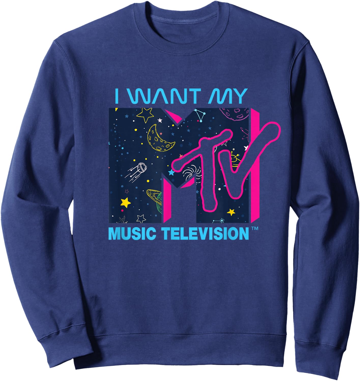 Mademark x MTV Official I want my MTV Logo in Space Sweatshirt - Sweatshirt | Navy