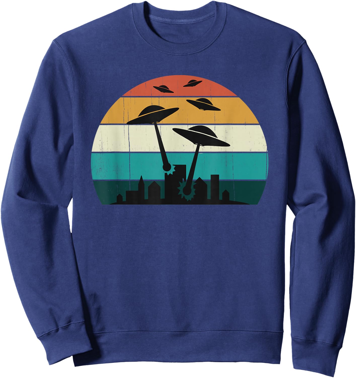 Retro UFO Attack at Sunset - Cool Classic Sweatshirt - Sweatshirt | Navy