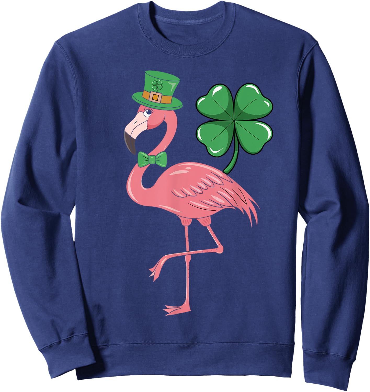 St. Patrick’s Day Flamingo Leprechaun Hat Shamrock Men Women Sweatshirt - Sweatshirt | Navy