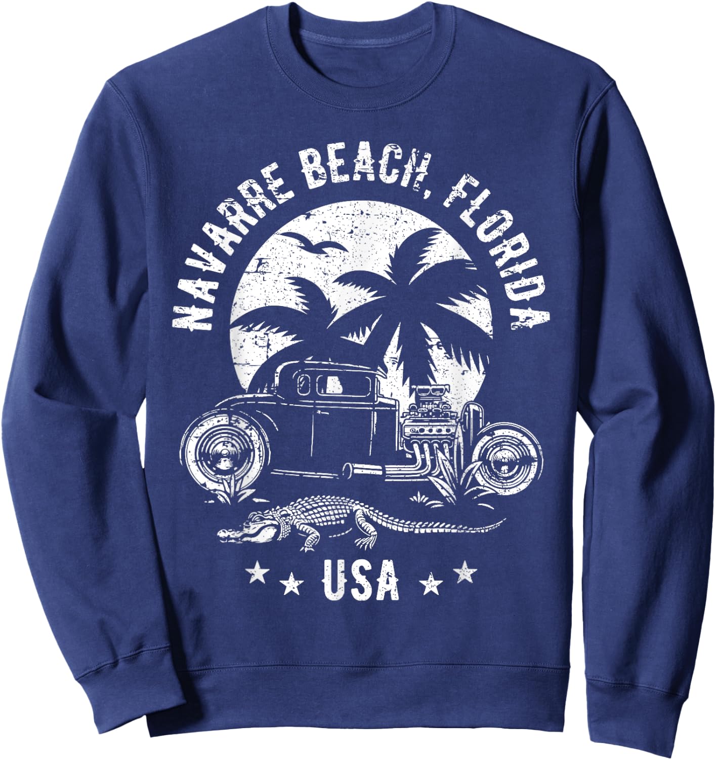 Navarre Beach Florida Sunset Hotrod Distressed Design Sweatshirt - Sweatshirt | Navy