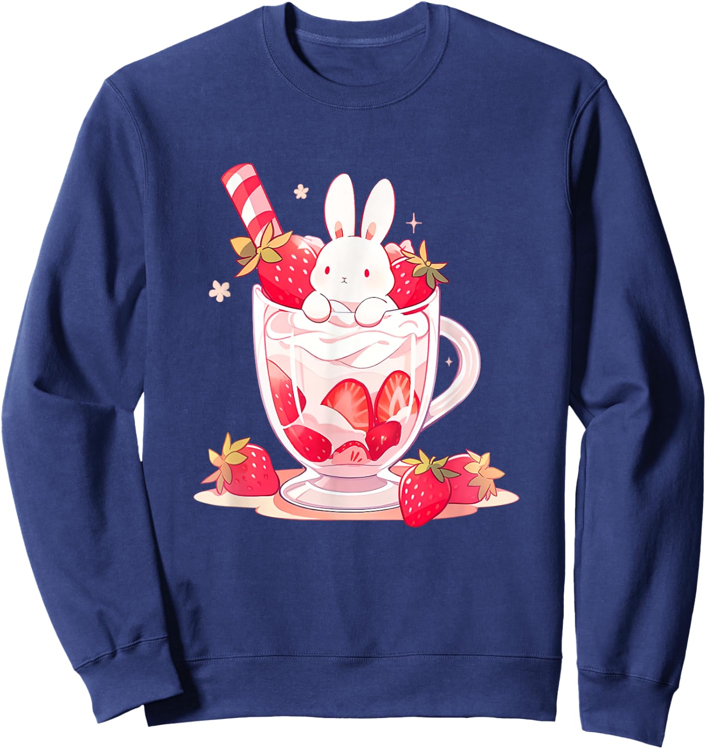 Cute Anime Bunny Rabbit Strawberry Milk Kawaii Harajuku Sweatshirt - Sweatshirt | Navy