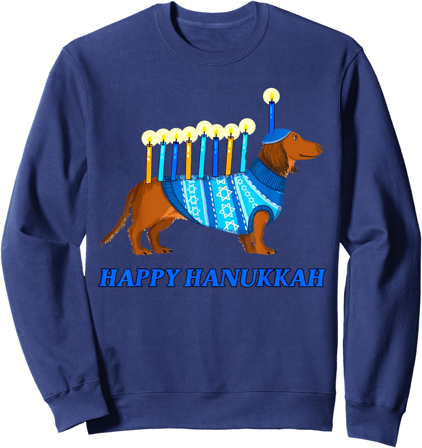 Weiner Dog Menorah Happy Hanukkah Weiner Dog Menorah Sweatshirt - Sweatshirt | Navy